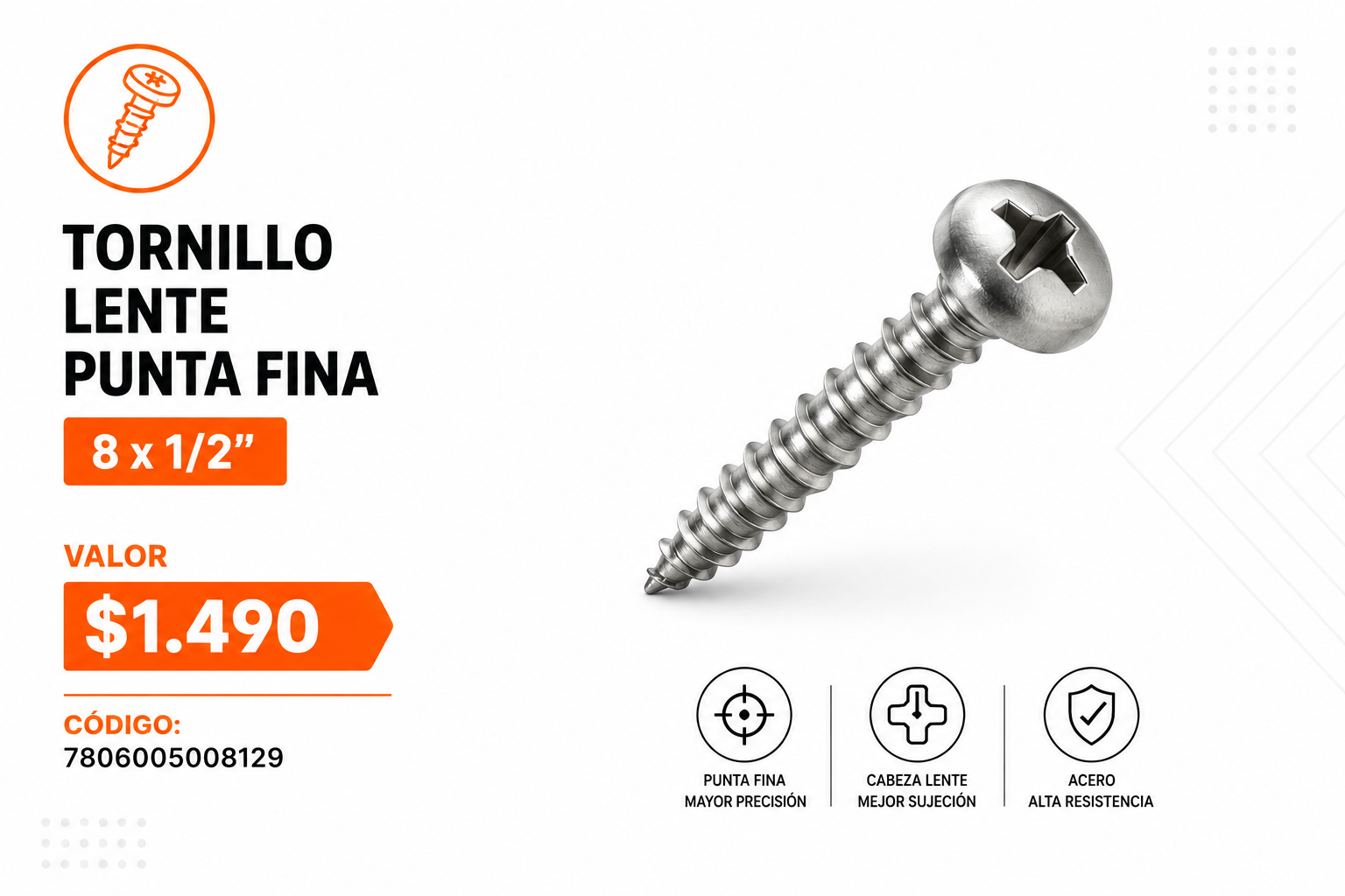 Oferta Tornillo Lenteja Punta Fina